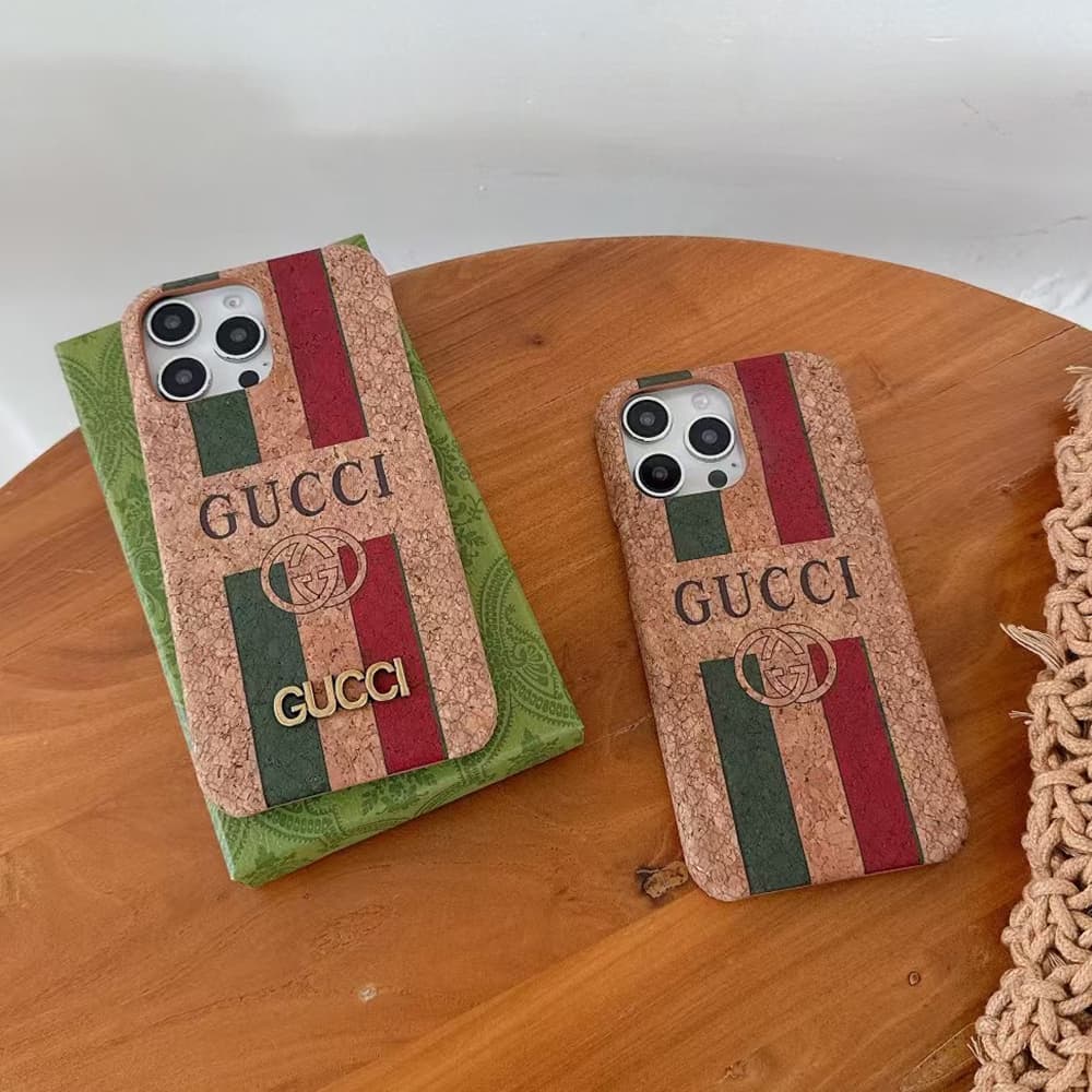 Gucci Cork-textured Luxury iPhone Case – Web Stripe (PC & leather)