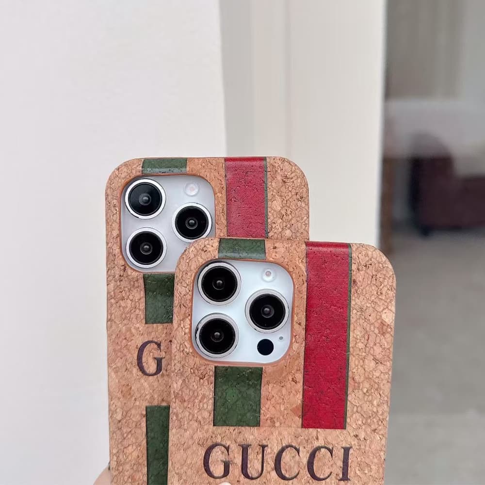 Gucci Cork-textured Luxury iPhone Case – Web Stripe (PC & leather)