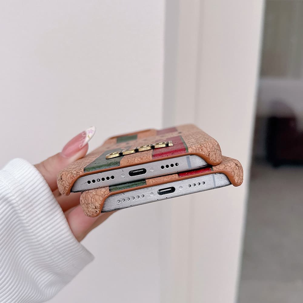 Gucci Cork-textured Luxury iPhone Case – Web Stripe (PC & leather)