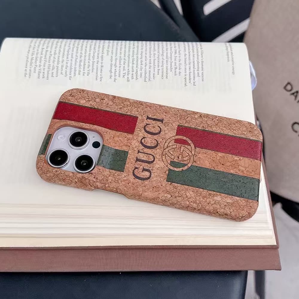 Gucci Cork-textured Luxury iPhone Case – Web Stripe (PC & leather)