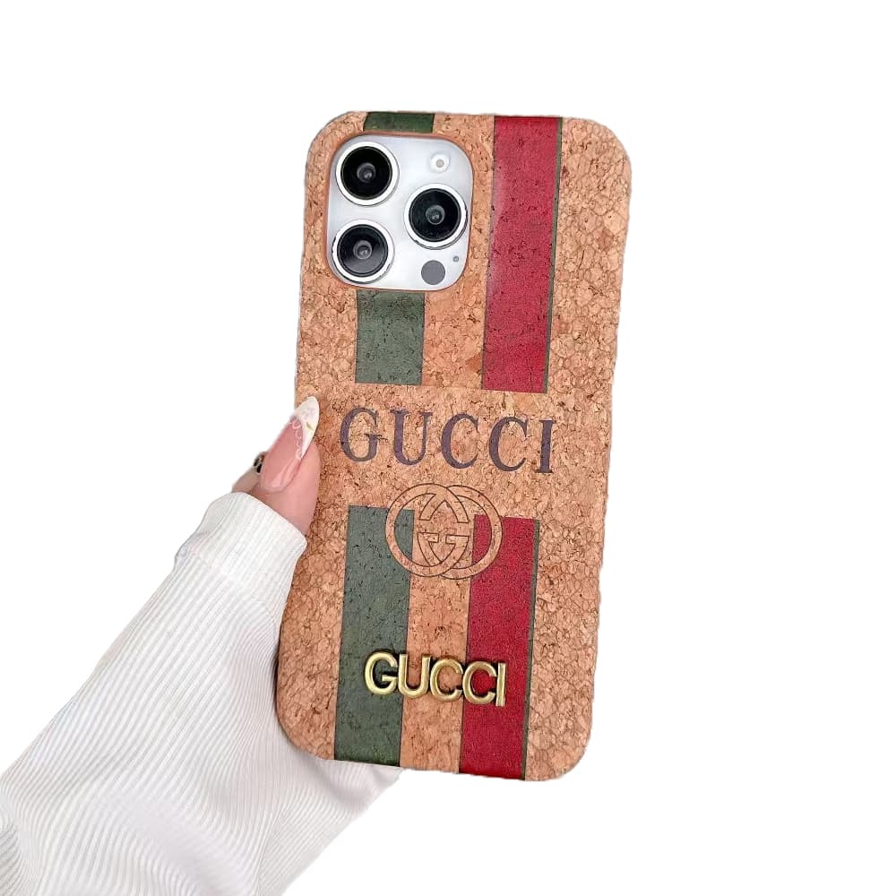 Gucci Cork-textured Luxury iPhone Case – Web Stripe (PC & leather)