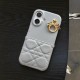 DIOR Cannage Quilted Leather Designer iPhone Case with Gold D.I.O.R. Charm