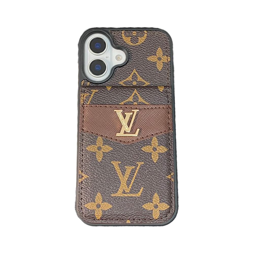 Louis Vuitton & Gucci Flip Card Holder Designer iPhone Case - Monogram/GG Print & Gold Logo