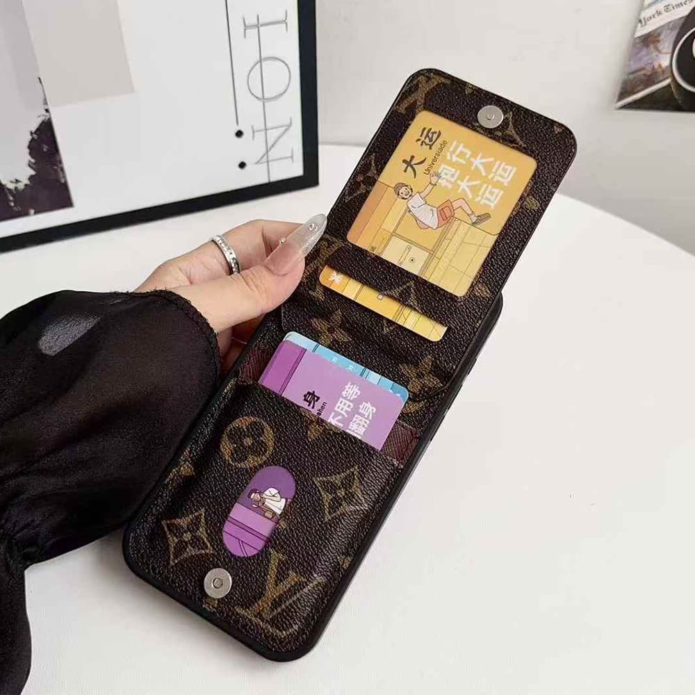 Louis Vuitton & Gucci Flip Card Holder iPhone Case with Gold Logo