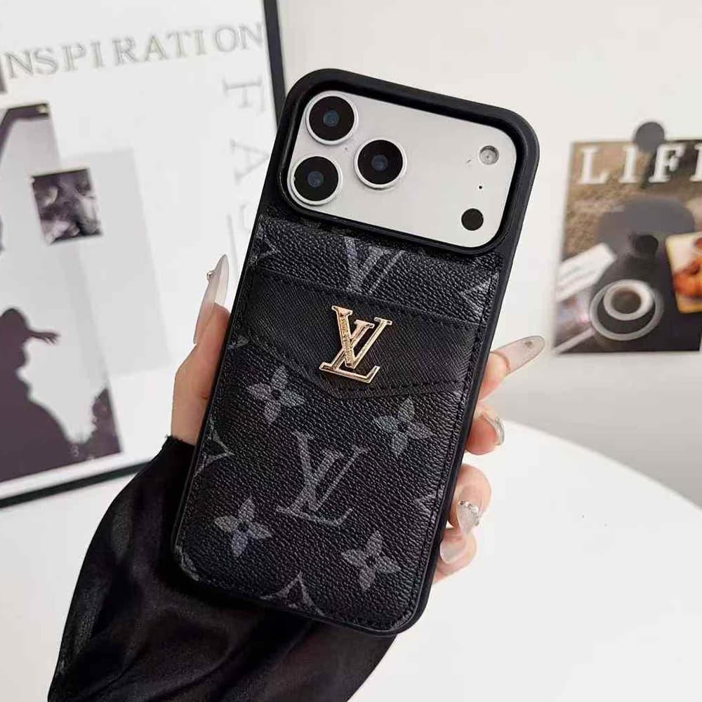 Louis Vuitton & Gucci Flip Card Holder iPhone Case with Gold Logo