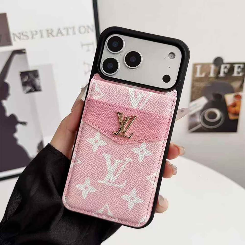 Louis Vuitton & Gucci Flip Card Holder iPhone Case with Gold Logo