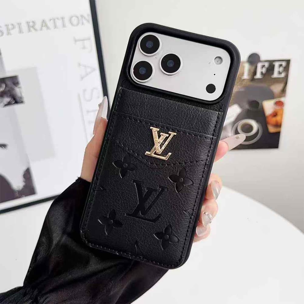 Louis Vuitton & Gucci Flip Card Holder iPhone Case with Gold Logo