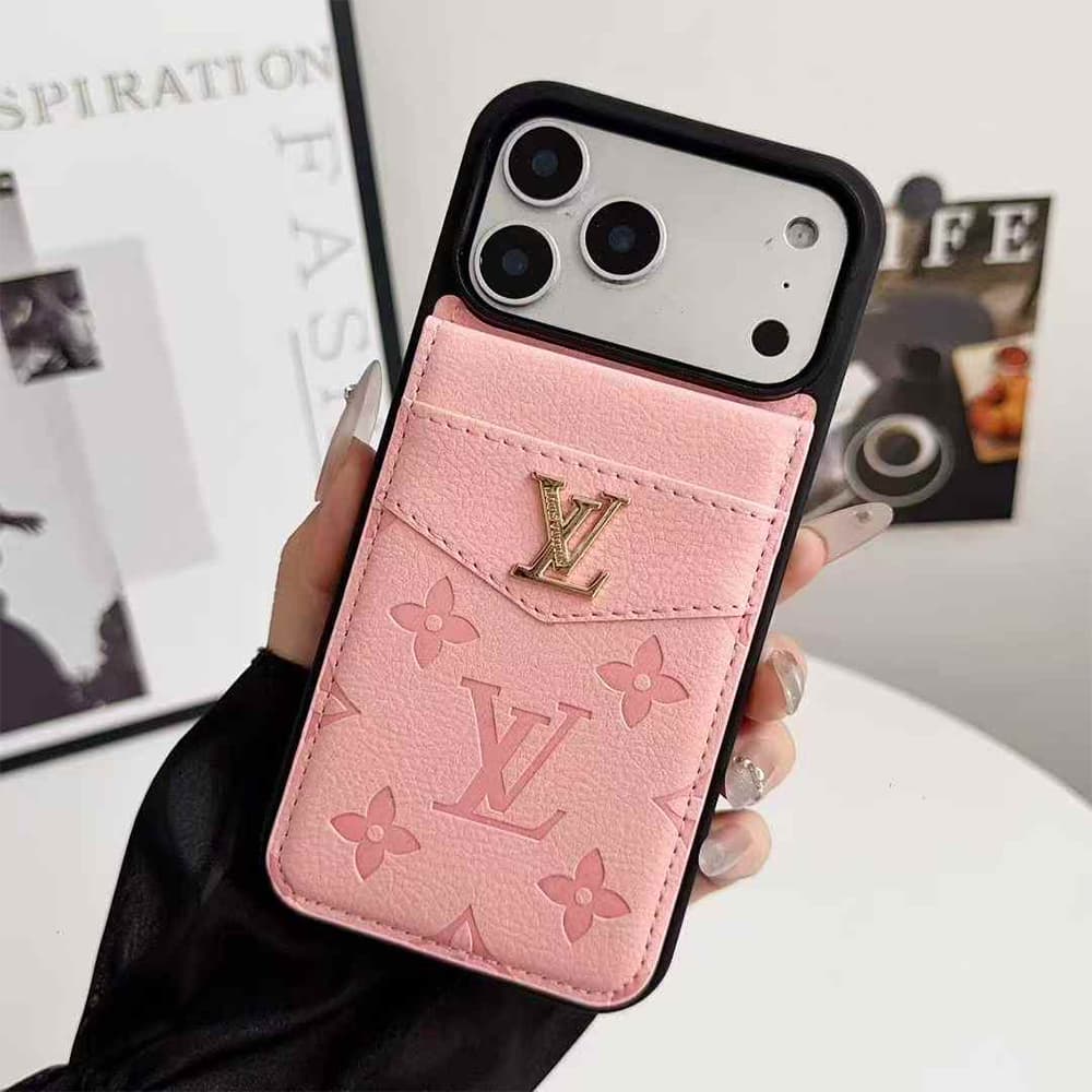 Louis Vuitton & Gucci Flip Card Holder iPhone Case with Gold Logo