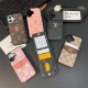 Louis Vuitton & Gucci Flip Card Holder Designer iPhone Case - Monogram/GG Print & Gold Logo