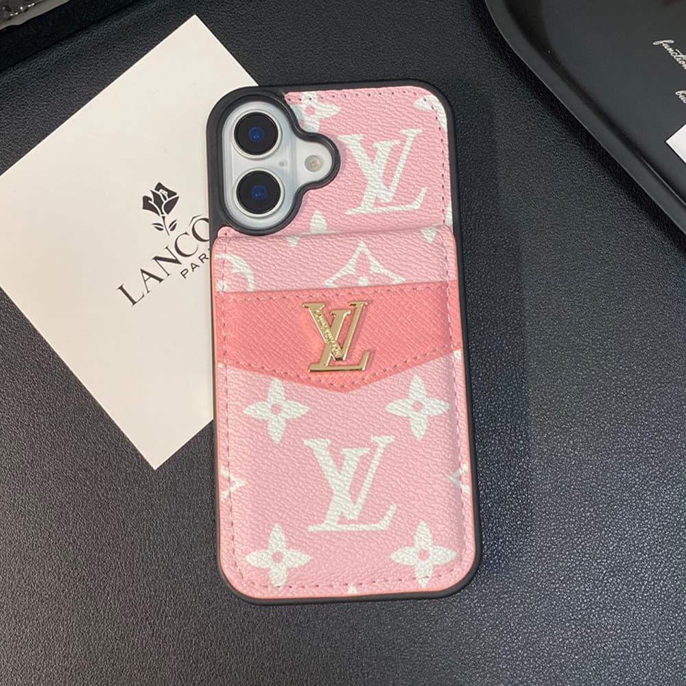 Louis Vuitton & Gucci Flip Card Holder Designer iPhone Case - Monogram/GG Print & Gold Logo