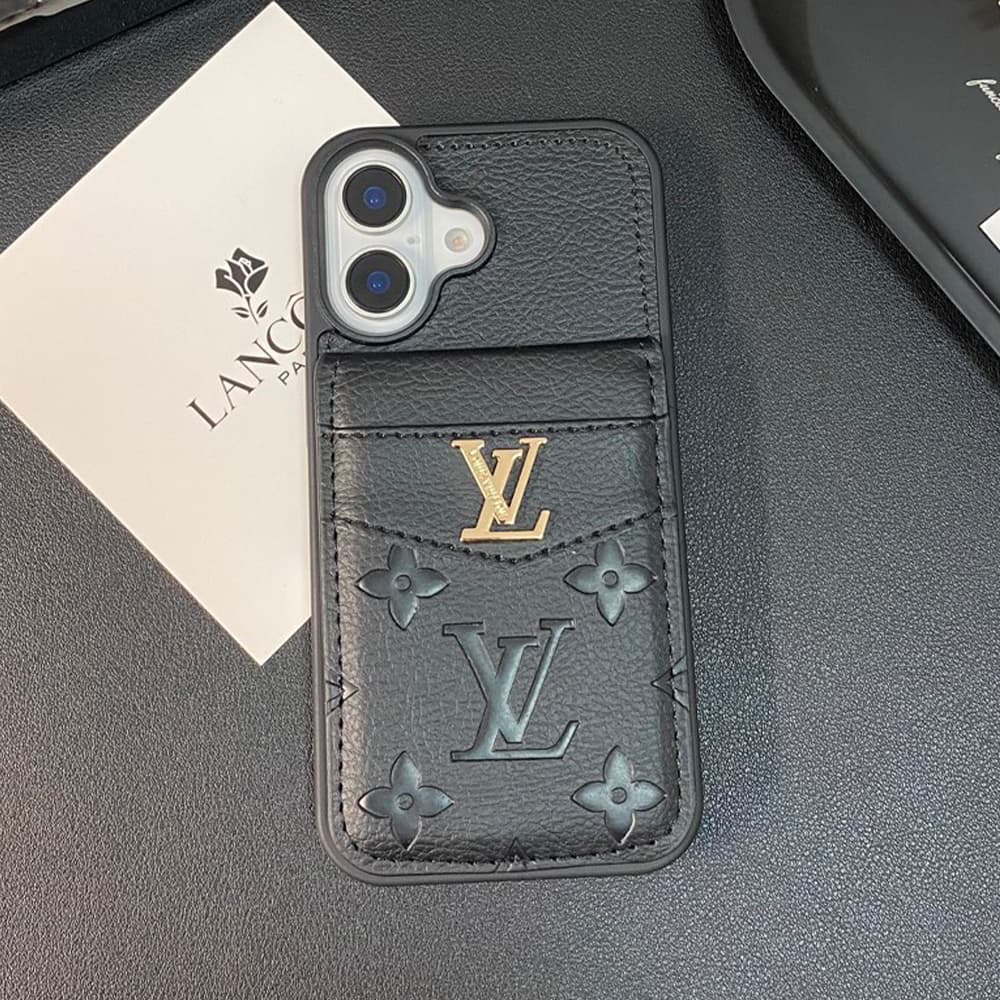 Louis Vuitton & Gucci Flip Card Holder Designer iPhone Case - Monogram/GG Print & Gold Logo