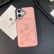 Louis Vuitton & Gucci Flip Card Holder Designer iPhone Case - Monogram/GG Print & Gold Logo