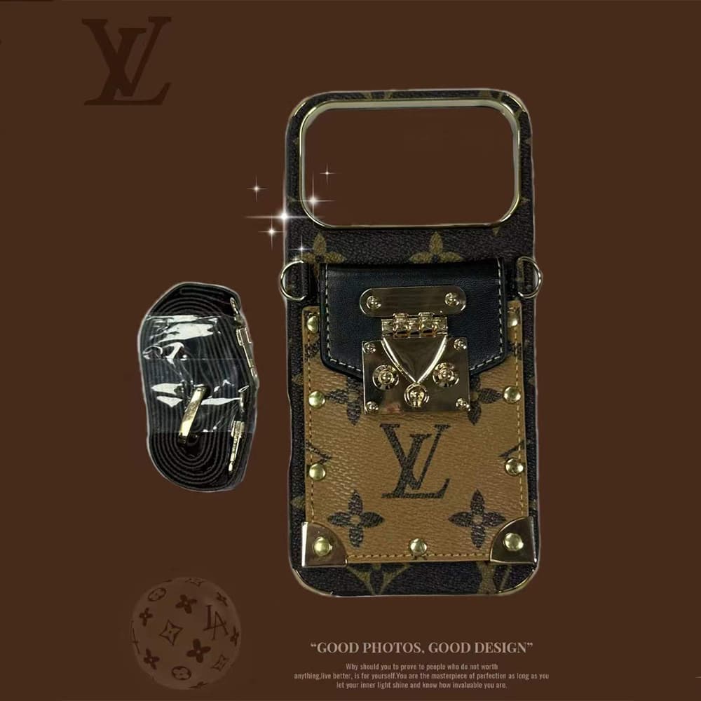 Louis Vuitton Lock Closure Card Slot Luxury iPhone Case - Monogram Print with Detachable Strap