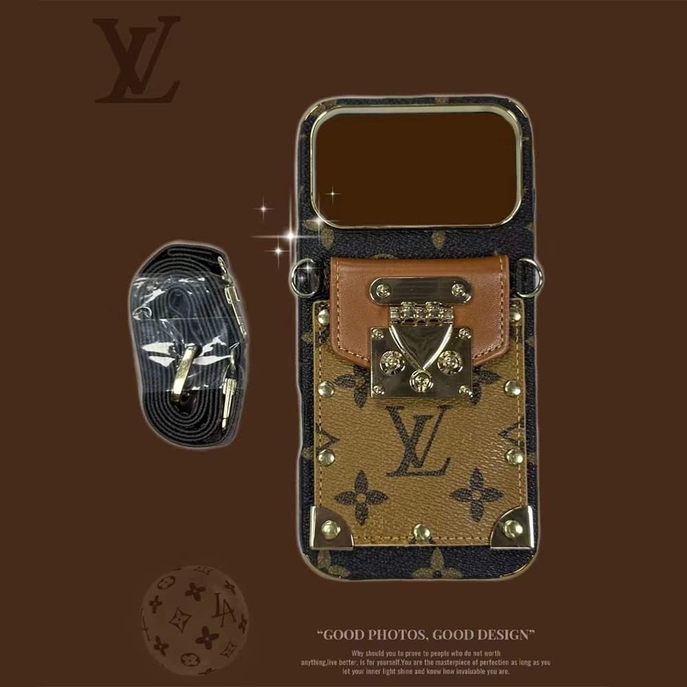 Louis Vuitton Lock Closure Card Slot Luxury iPhone Case - Monogram Print with Detachable Strap