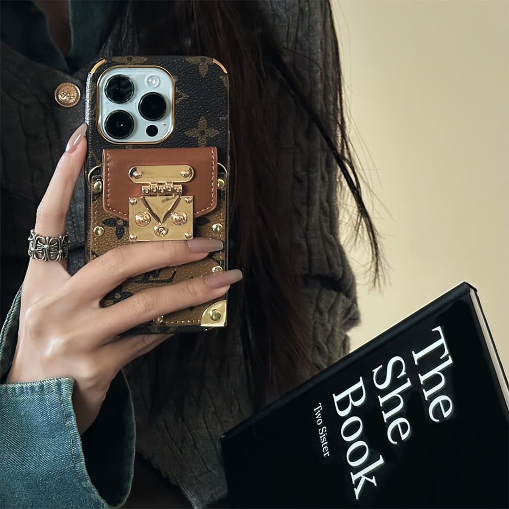 Louis Vuitton Lock Closure Card Slot Luxury iPhone Case - Monogram Print with Detachable Strap