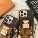 Louis Vuitton Lock Closure Card Slot Luxury iPhone Case - Monogram Print with Detachable Strap