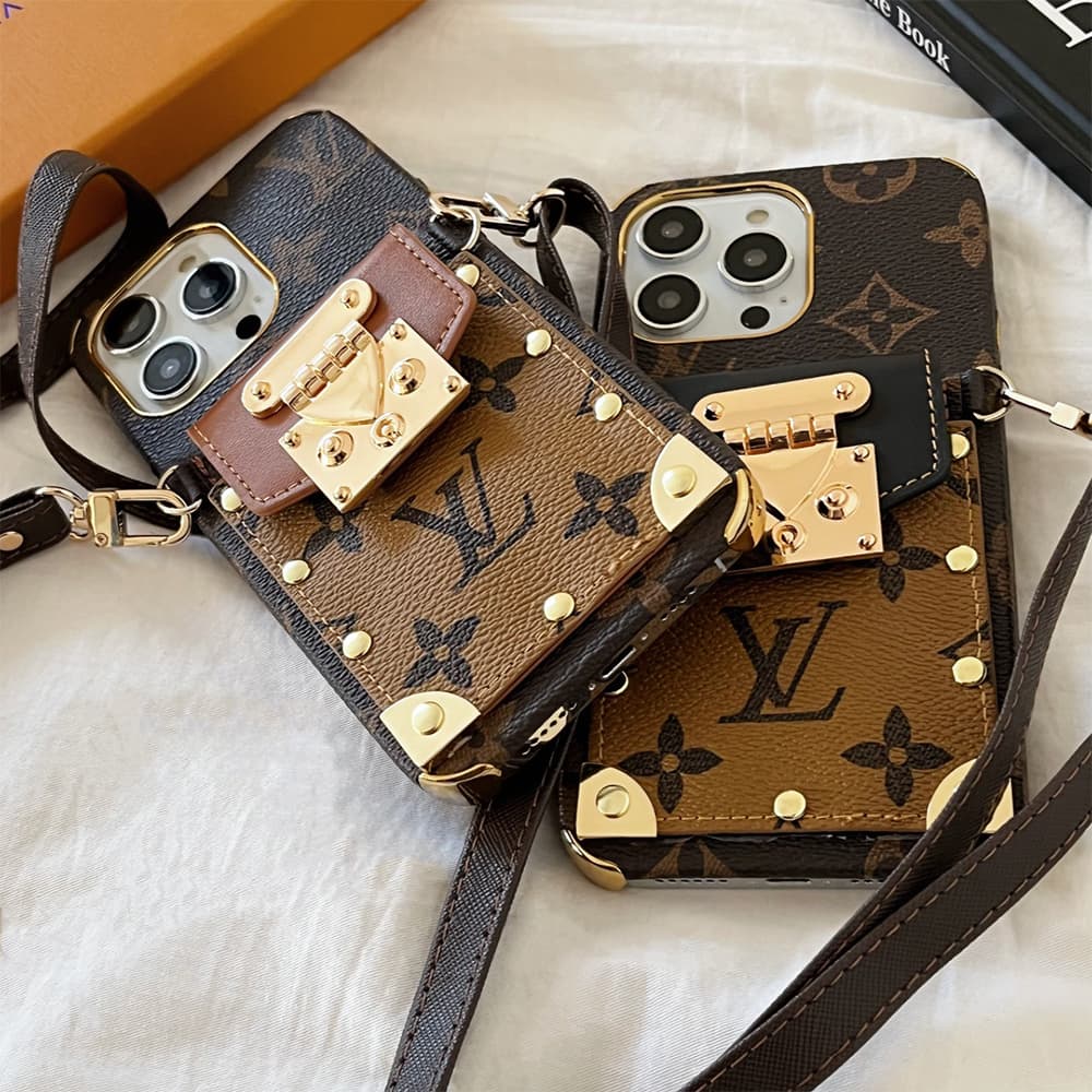 Louis Vuitton Lock Closure Card Slot Luxury iPhone Case - Monogram Print with Detachable Strap