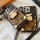 Louis Vuitton Lock Closure Card Slot Luxury iPhone Case - Monogram Print with Detachable Strap