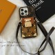 Louis Vuitton Lock Closure Card Slot Luxury iPhone Case - Monogram Print with Detachable Strap