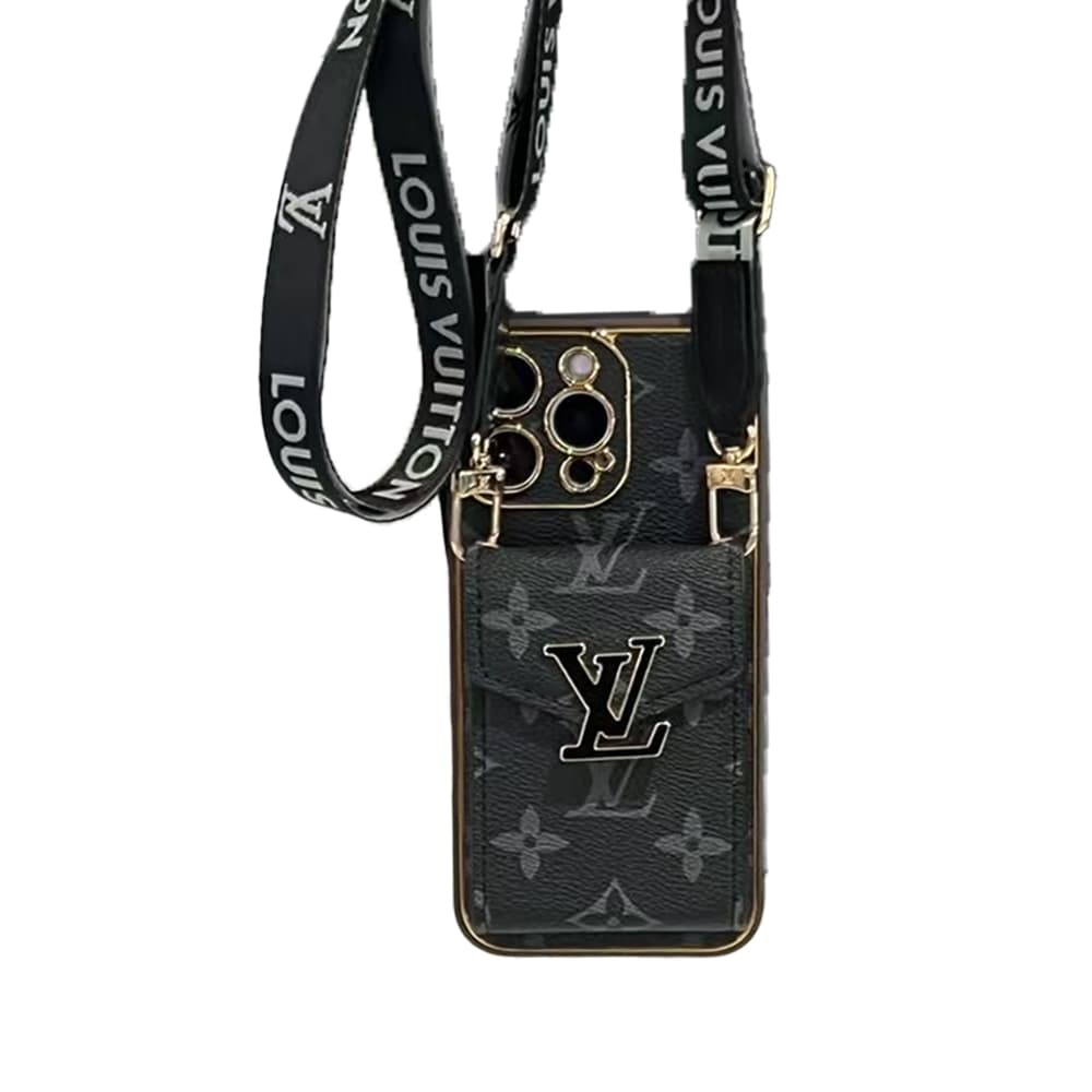 LV & Gucci Accordion Card Wallet Designer iPhone Case - Monogram/GG Print with Detachable Strap & Oversized Logo