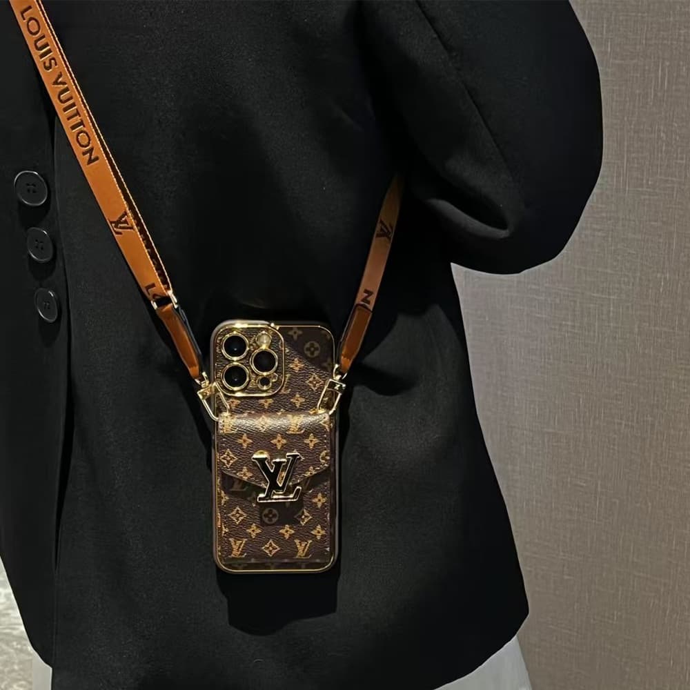 LV & Gucci Accordion Card Wallet Designer iPhone Case - Monogram/GG Print with Detachable Strap & Oversized Logo