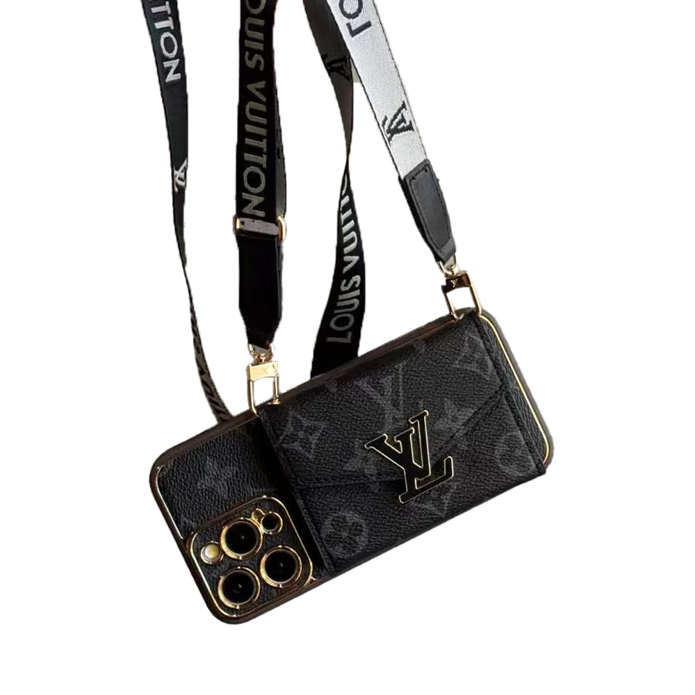 LV & Gucci Horizontal Accordion Wallet Luxury iPhone Case - Monogram/GG Print With Oversized Logo & Detachable Strap