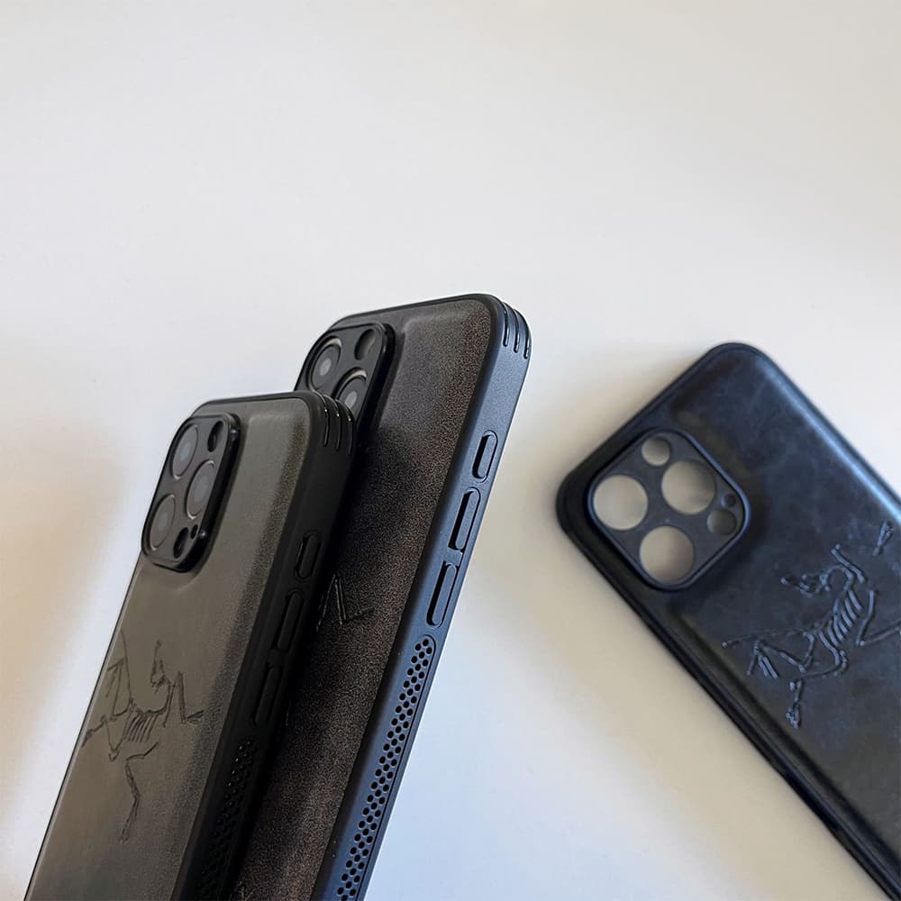 ARC'TERYX Embossed Logo Luxury iPhone Case - Premium Leather (Grey/Green/Black)