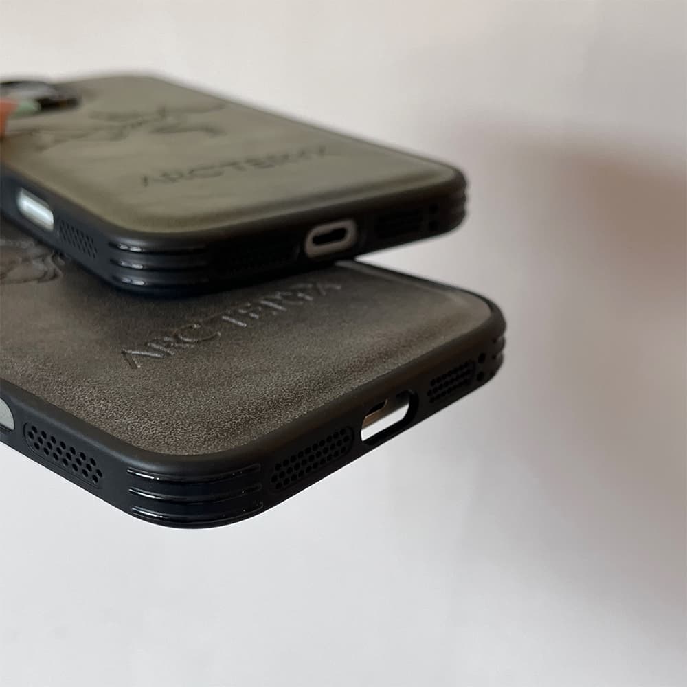 ARC'TERYX Embossed Logo Luxury iPhone Case - Premium Leather (Grey/Green/Black)