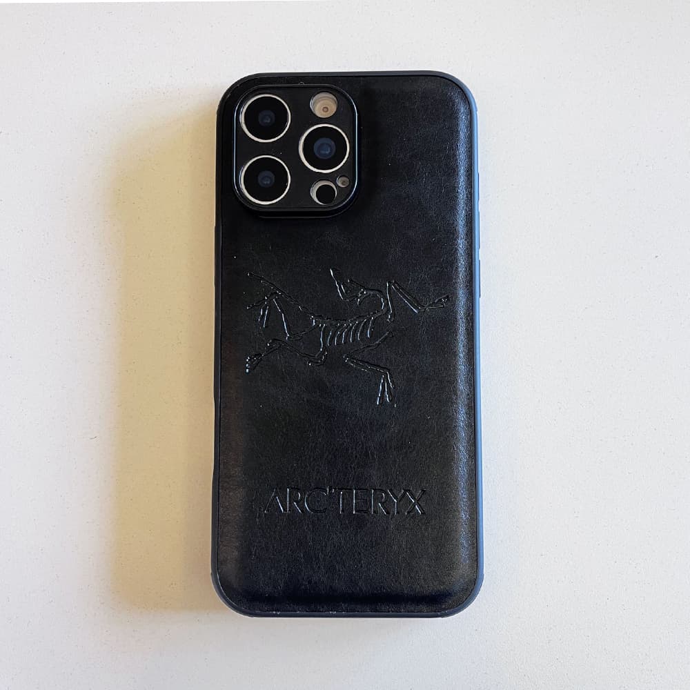ARC'TERYX Embossed Logo Luxury iPhone Case - Premium Leather (Grey/Green/Black)
