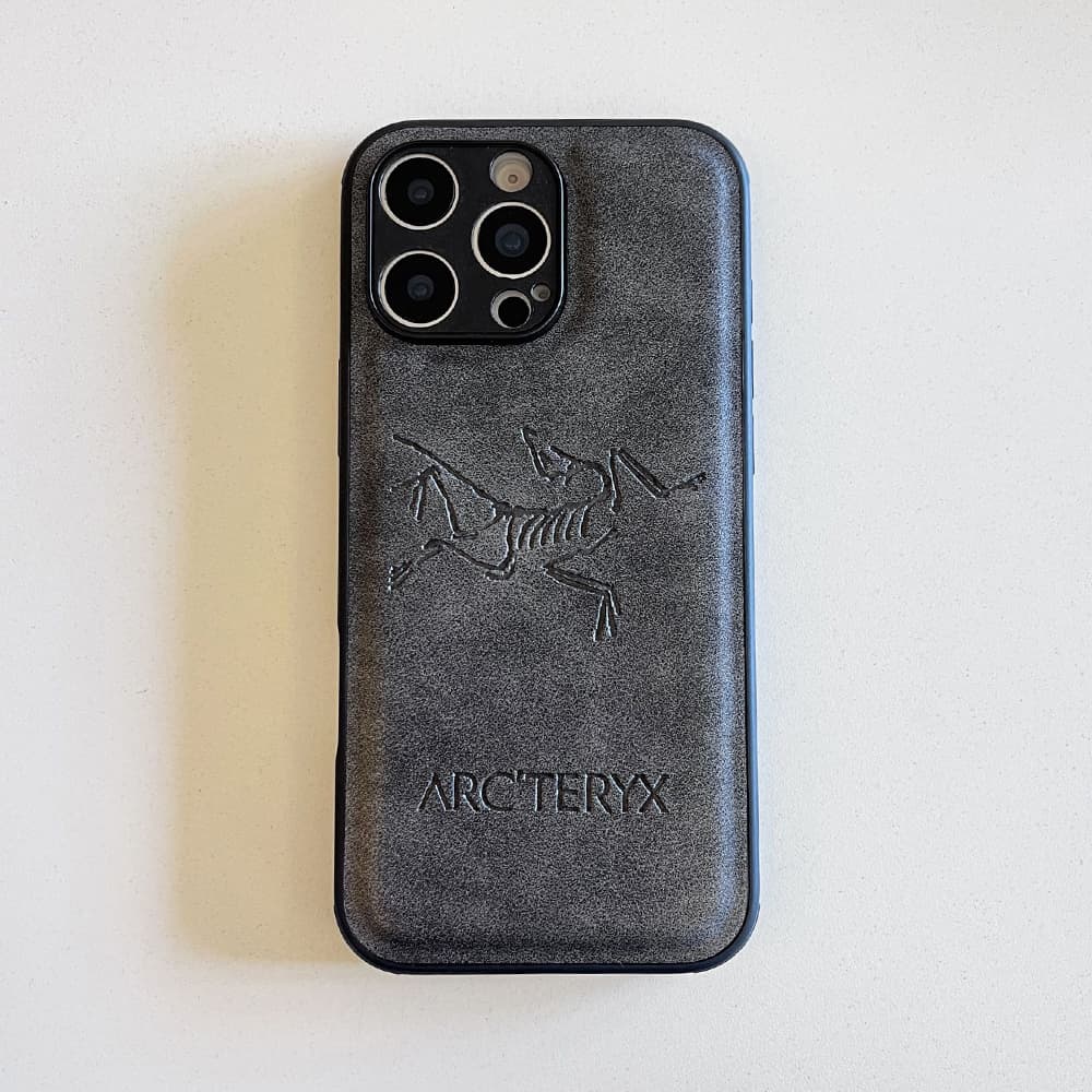 ARC'TERYX Embossed Logo Luxury iPhone Case - Premium Leather (Grey/Green/Black)
