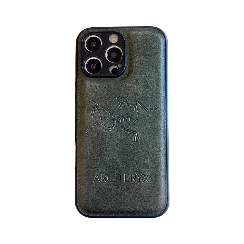 ARC'TERYX Embossed Logo Luxury iPhone Case - Premium Leather (Grey/Green/Black)