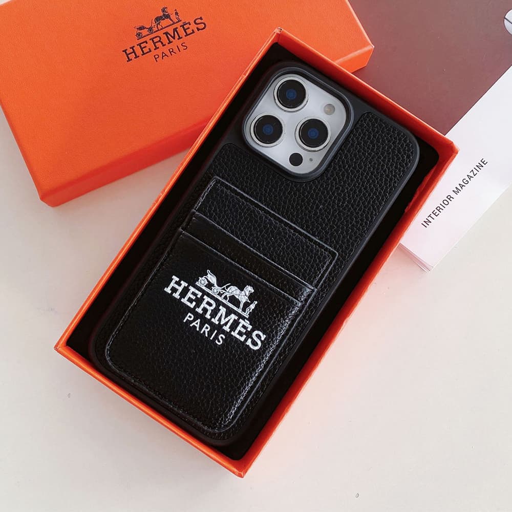 HERMÈS Double Card Pocket Designer iPhone Case - Equestrian Motif