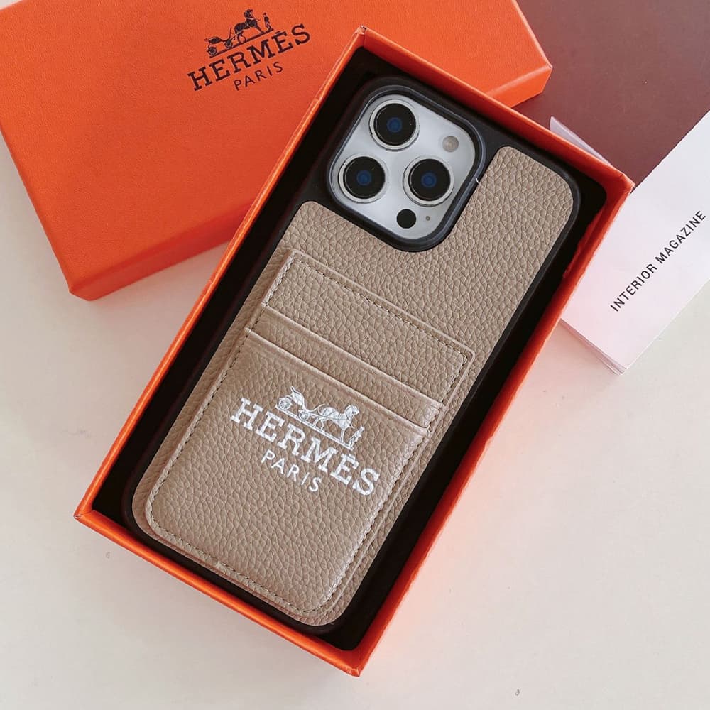 HERMÈS Double Card Pocket Designer iPhone Case - Equestrian Motif