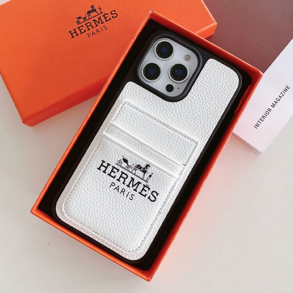 HERMÈS Double Card Pocket Designer iPhone Case - Equestrian Motif