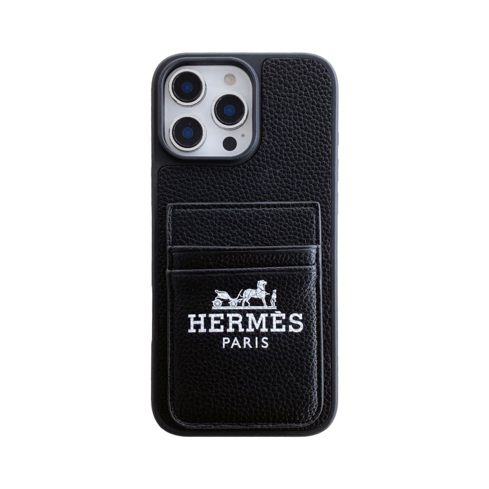 HERMÈS Double Card Pocket Designer iPhone Case - Equestrian Motif