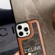CELINE Triomphe Canvas & Houndstooth Designer iPhone Case with Short Leather Strap