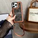 CELINE Triomphe Canvas & Houndstooth Designer iPhone Case with Short Leather Strap