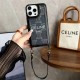 CELINE Triomphe Canvas & Houndstooth Designer iPhone Case with Short Leather Strap