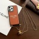 CELINE Triomphe/Houndstooth Luxury iPhone Case with Detachable Chain Strap