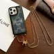CELINE Triomphe/Houndstooth Luxury iPhone Case with Detachable Chain Strap