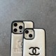 CHANEL CC Logo Embossed Leather Luxury iPhone Case (Black/White/Silver)