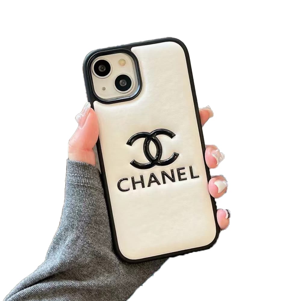 CHANEL CC Logo Embossed Leather Luxury iPhone Case (Black/White/Silver)
