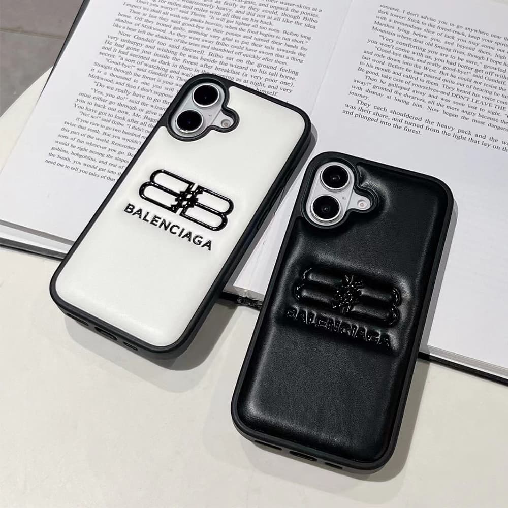 Balenciaga 3D Embossed BB Logo Designer iPhone Case (Black/White)