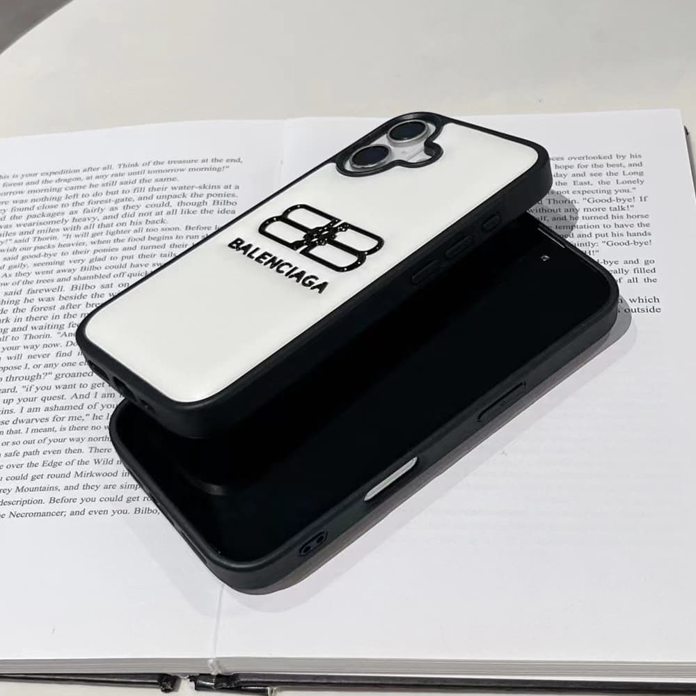 Balenciaga 3D Embossed BB Logo Designer iPhone Case (Black/White)