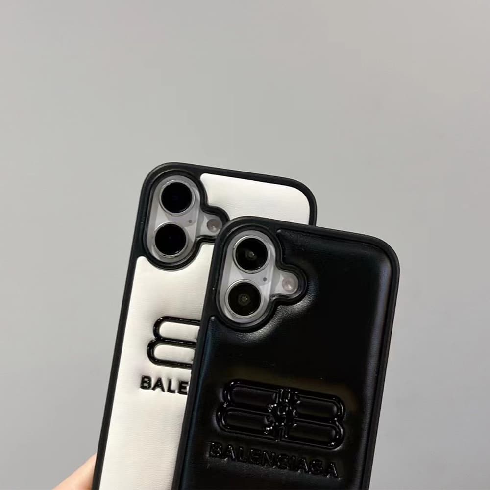 Balenciaga 3D Embossed BB Logo Designer iPhone Case (Black/White)