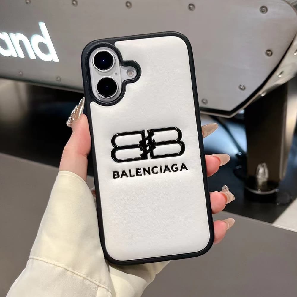 Balenciaga 3D Embossed BB Logo Designer iPhone Case (Black/White)
