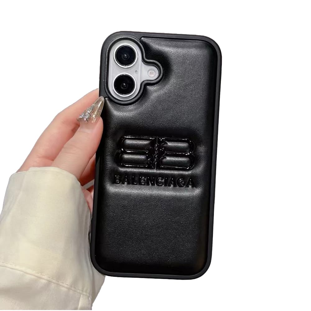 Balenciaga 3D Embossed BB Logo Designer iPhone Case (Black/White)