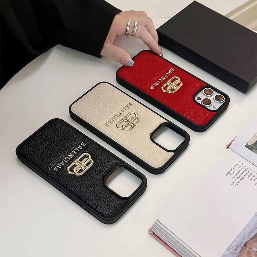 Balenciaga Gold Foil Embossed BB Logo Luxury iPhone Case (Black/White/Red)