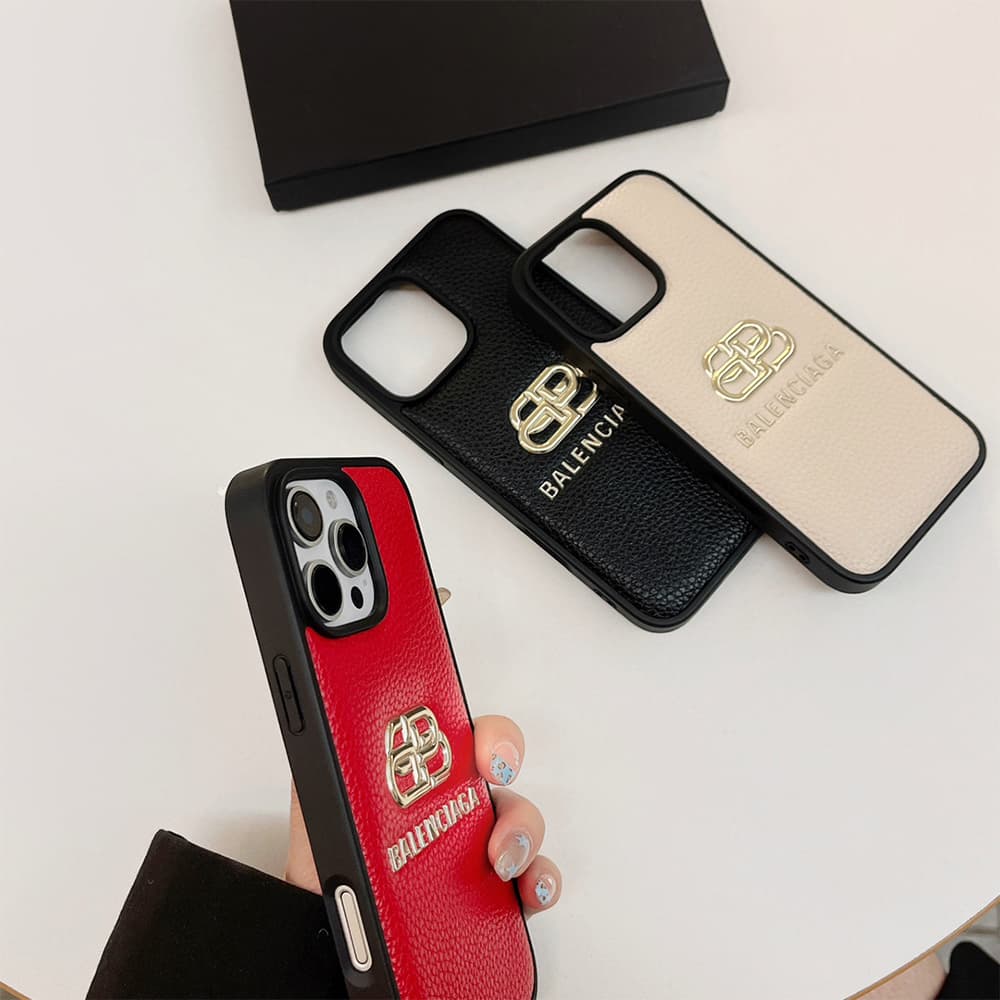 Balenciaga Gold Foil Embossed BB Logo Luxury iPhone Case (Black/White/Red)