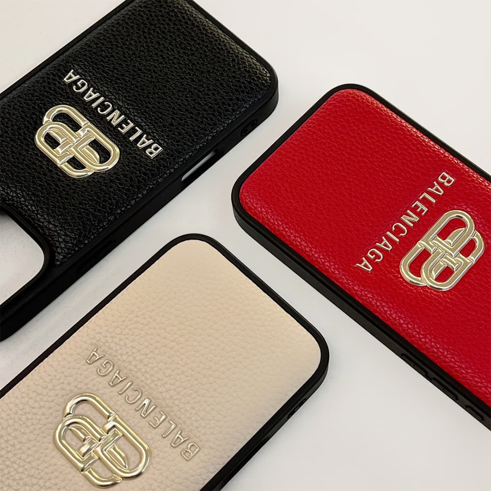Balenciaga Gold Foil Embossed BB Logo Luxury iPhone Case (Black/White/Red)